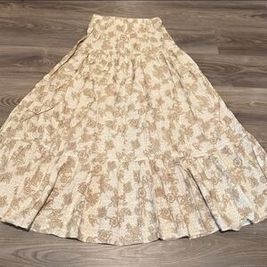 Peace Love World Cream Maxi Skirt with Tan Floral Print